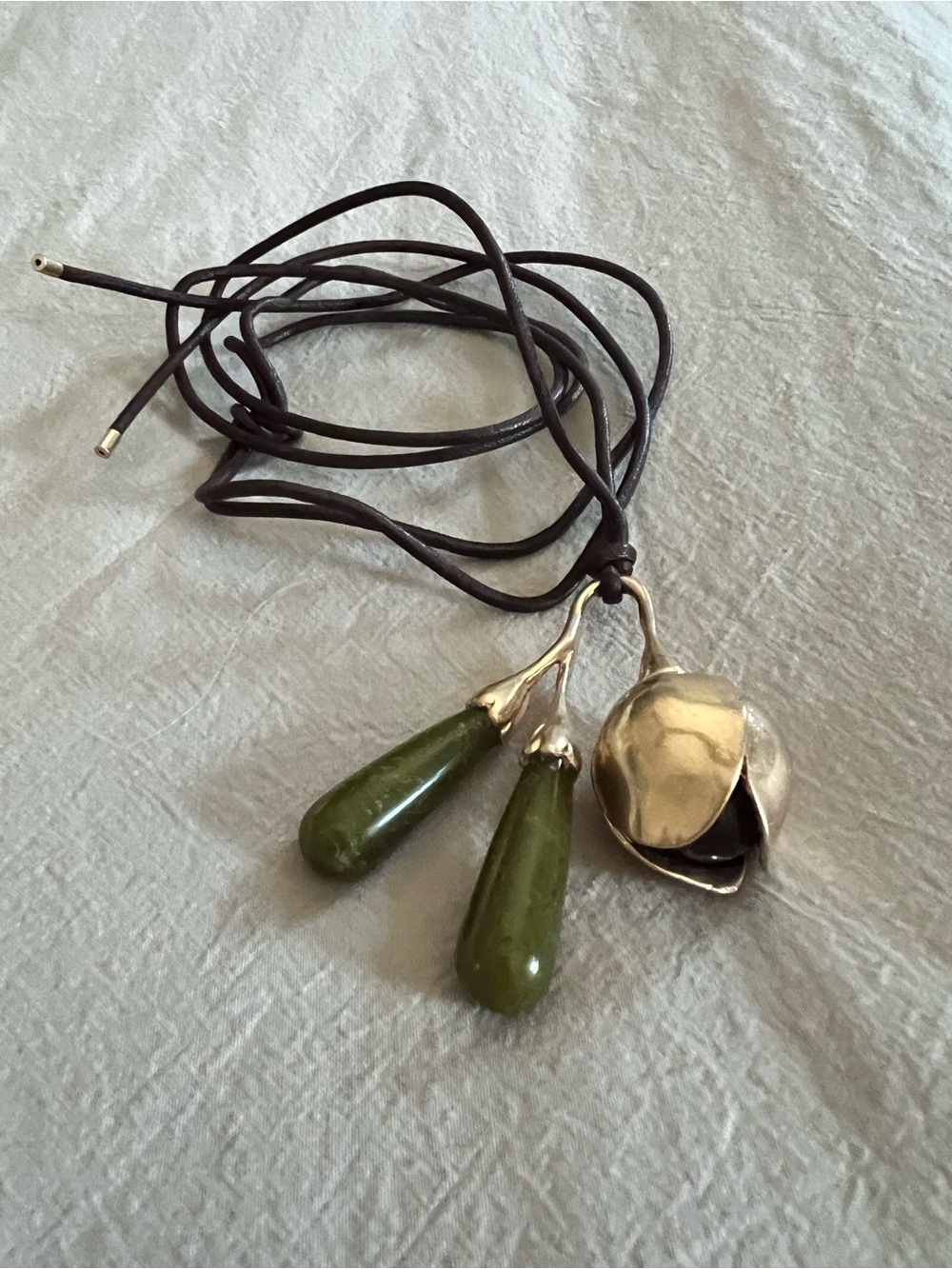 Zara Green stone Drop Pendant Necklace with gold Floral Charm, stone inside